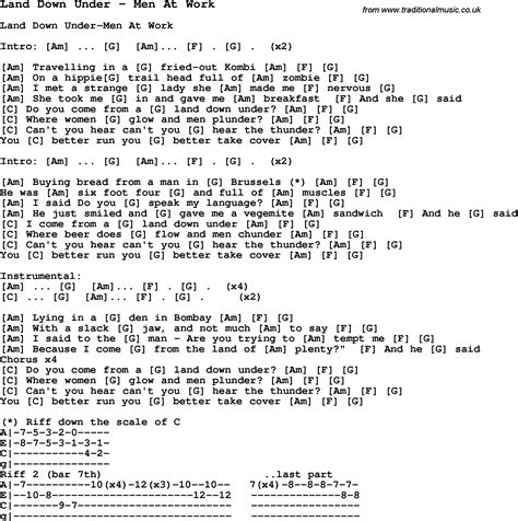 Land Down Under ukulele chords and lyrics by Men at work at TAB4U.COM edited by professional musicians only. TAB4U is strict about accuracy of the chords in the song. My Songs Songs I Viewed Most Popular Songs Last Added Songs Random Songs